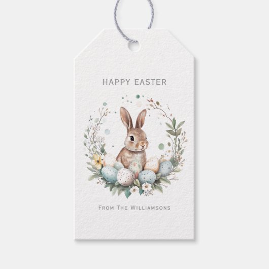 Spring Bunny Easter Eggs Garland gepersonaliseerd Cadeaulabel (Voorkant)