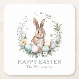 Spring Bunny Easter Eggs Garland gepersonaliseerd Kartonnen Onderzetters