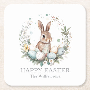 Spring Bunny Easter Eggs Garland gepersonaliseerd Kartonnen Onderzetters