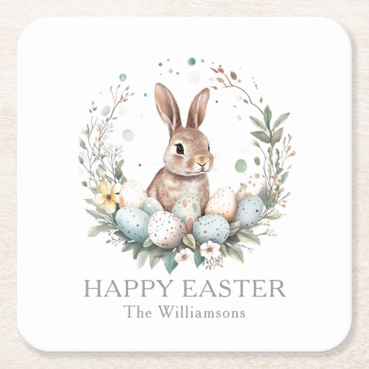 Spring Bunny Easter Eggs Garland gepersonaliseerd Kartonnen Onderzetters (Voorkant)
