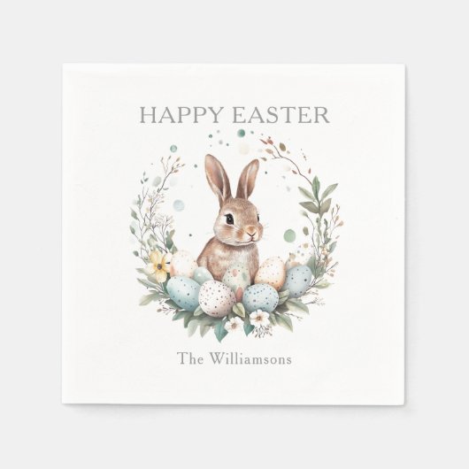 Spring Bunny Easter Eggs Garland gepersonaliseerd Servet (Voorkant)