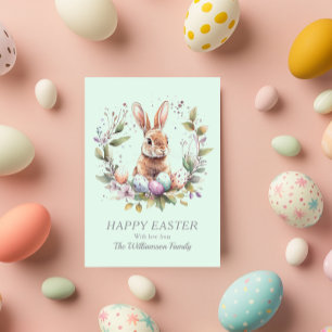 Spring Bunny Easter Eggs Krans gepersonaliseerd Feestdagenkaart