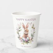 Spring Bunny Easter Eggs Krans gepersonaliseerd Papieren Bekers (Voorkant)