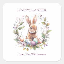 Spring Bunny Easter Eggs Krans gepersonaliseerd Vierkante Sticker