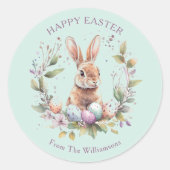 Spring Bunny Easter Eggs Wreath Personalized Ronde Sticker (Voorkant)