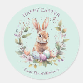 Spring Bunny Easter Eggs Wreath Personalized Ronde Sticker