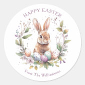 Spring Bunny Easter Eggs Wreath Personalized Ronde Sticker (Voorkant)