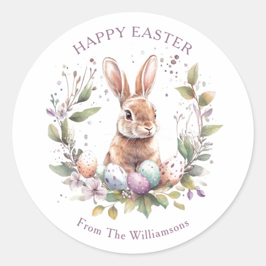 Spring Bunny Easter Eggs Wreath Personalized Ronde Sticker (Voorkant)