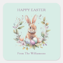 Spring Bunny Easter Eggs Wreath Personalized Vierkante Sticker