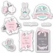 Spring Bunny en bloemenhandgemaakt met liefde Sticker (Voorkant)