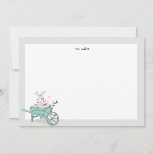 Spring Bunny Floral Monogram Stationery Notitiekaartje (Voorkant)