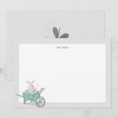 Spring Bunny Floral Monogram Stationery Notitiekaartje (Voorkant / Achterkant)