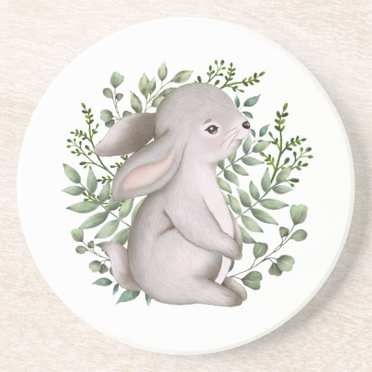 Spring Bunny Forest Rabbit Woodland Greenery Coast Zandsteen Onderzetter (Voorkant)