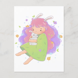 Spring Bunny Girl Illustratie Briefkaart