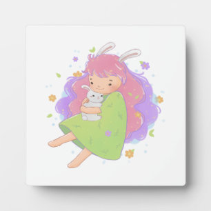 Spring Bunny Girl Illustratie Fotoplaat