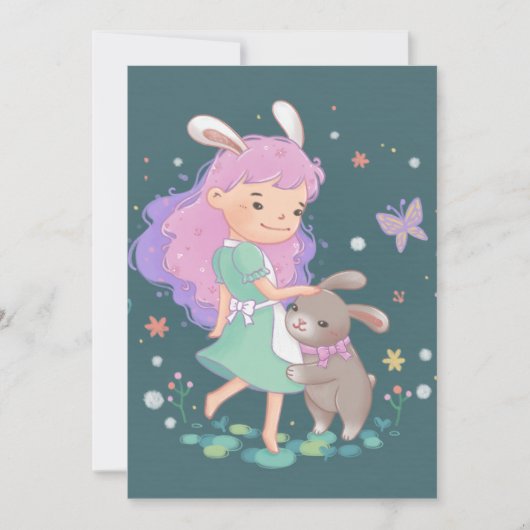 Spring Bunny Girl Illustratie Kaart (Voorkant)