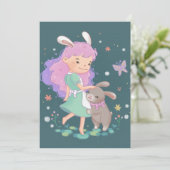 Spring Bunny Girl Illustratie Kaart (Staand voorkant)