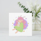 Spring Bunny Girl Illustratie Kaart (Staand voorkant)