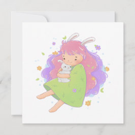 Spring Bunny Girl Illustratie Kaart