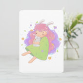 Spring Bunny Girl Illustratie Kaart (Staand voorkant)