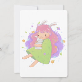 Spring Bunny Girl Illustratie Kaart