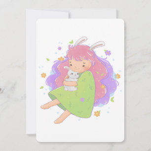 Spring Bunny Girl Illustratie Kaart