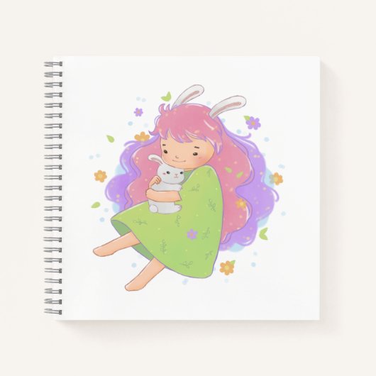 Spring Bunny Girl Illustratie Notitieboek (Voorkant)