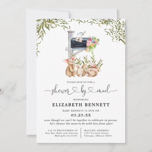 Spring Bunny Greenery | Baby shower per post Kaart (Voorkant)