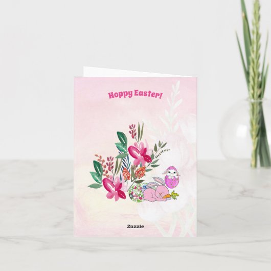 Spring Bunny Happy Paast Waterverf Floral Green Feestdagen Kaart (Achterkant)