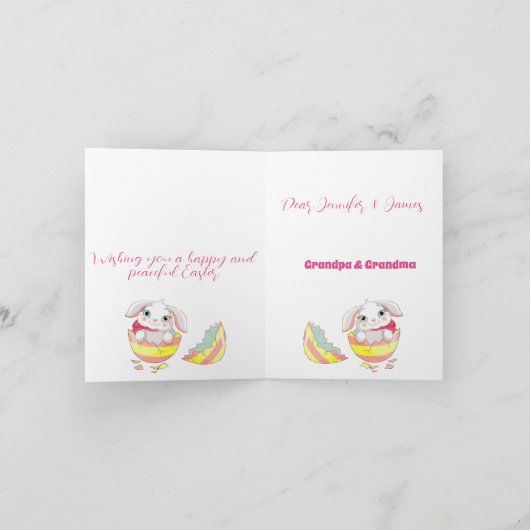 Spring Bunny Happy Paast Waterverf Floral Green Feestdagen Kaart (Binnen)