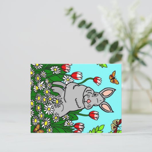 Spring Bunny in een tuin van bloemen Briefkaart (Staand voorkant)