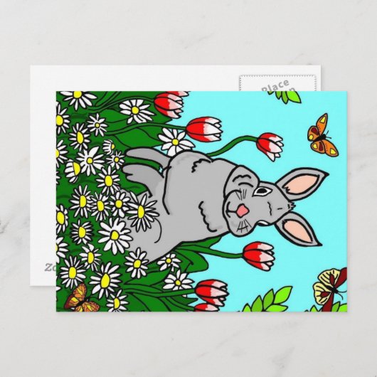 Spring Bunny in een tuin van bloemen Briefkaart (Voorkant / Achterkant)