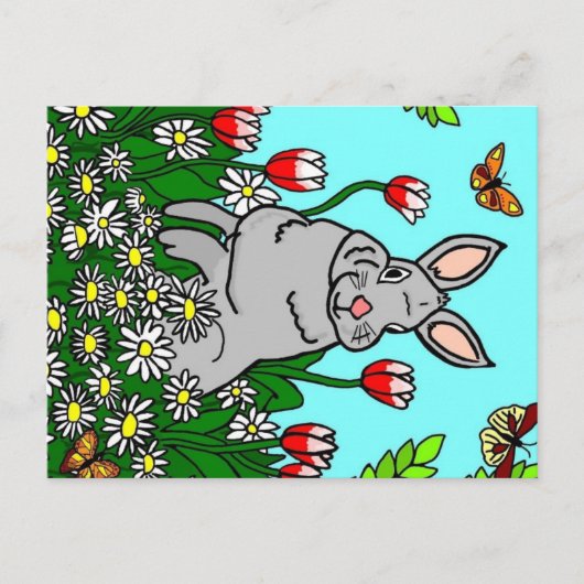 Spring Bunny in een tuin van bloemen Briefkaart (Voorkant)