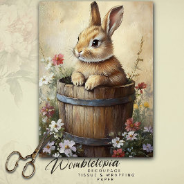 Spring Bunny in houten vat Wildflowers Tissuepapier