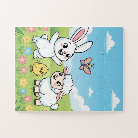 Spring Bunny Kids Puzzle | Bunny Lamb Chick Educat Legpuzzel (Horizontaal)