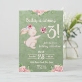 Spring Bunny Konijn Verjaardag Uitnodiging (Staand voorkant)