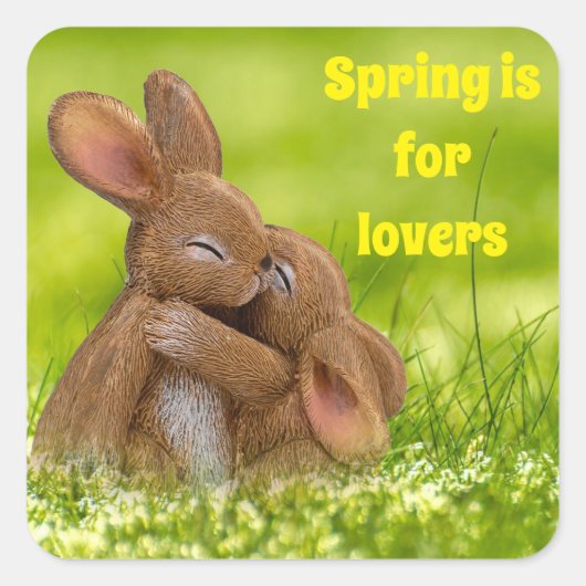 Spring Bunny Lovers Vierkante Sticker (Voorkant)