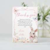 Spring Bunny met vlinders en lint boog Lijst Bedankkaart (Staand voorkant)