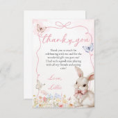 Spring Bunny met vlinders en lint boog Lijst Bedankkaart (Voorkant / Achterkant)