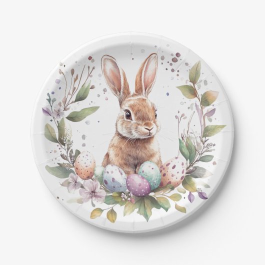 Spring Bunny Pastel Easter Egg Krans Papieren Bordje (Voorkant)