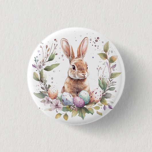 Spring Bunny Pastel Easter Eggs Krans Ronde Button 3,2 Cm (Voorkant)