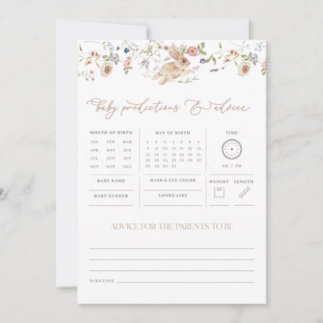 Spring Bunny Predictions Advies Baby shower spel (Voorkant)