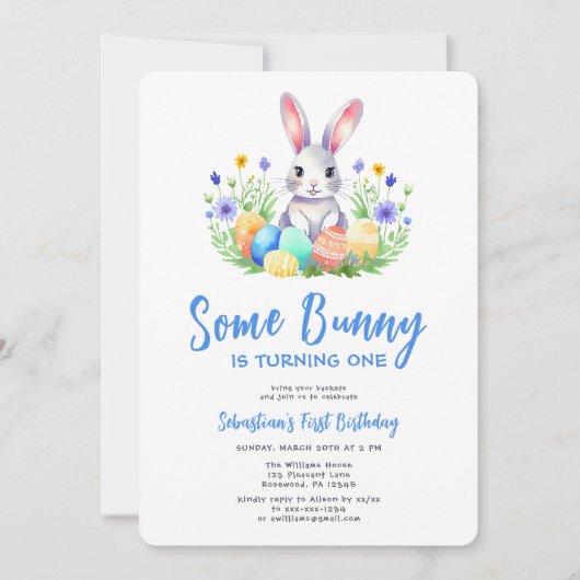 Spring Bunny Rabbit Eerste Verjaardag Kaart (Voorkant)