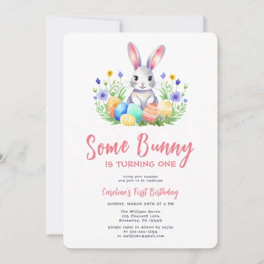 Spring Bunny Rabbit Eerste Verjaardag Kaart (Voorkant)