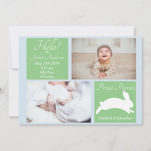 Spring Bunny Rabbit Geboorteaankondiging Kaart (Voorkant)