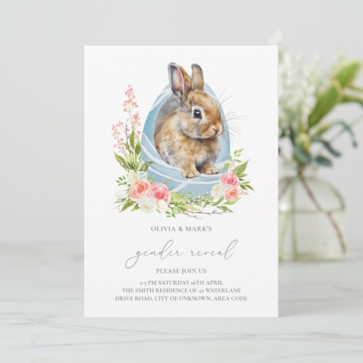 Spring Bunny Rabbit in Egg Floral Gender onthullin Kaart (Staand voorkant)