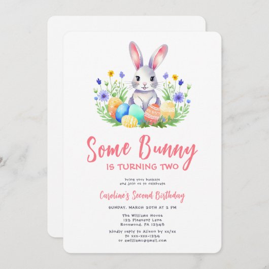 Spring Bunny Rabbit Pasen Tweede Verjaardag Kaart (Voorkant / Achterkant)