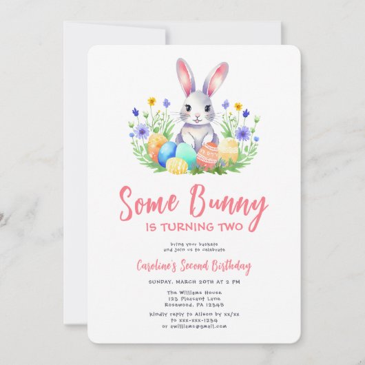 Spring Bunny Rabbit Pasen Tweede Verjaardag Kaart (Voorkant)