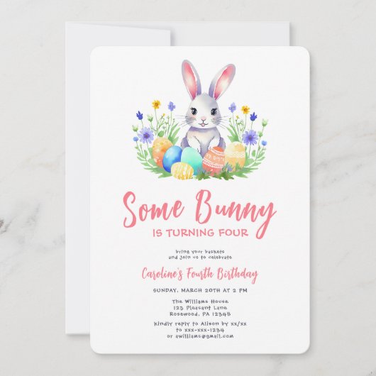 Spring Bunny Rabbit Pasen Vierde Verjaardag Kaart (Voorkant)