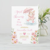 Spring Bunny Rain Boots Pink Floral April Showers  Kaart (Staand voorkant)